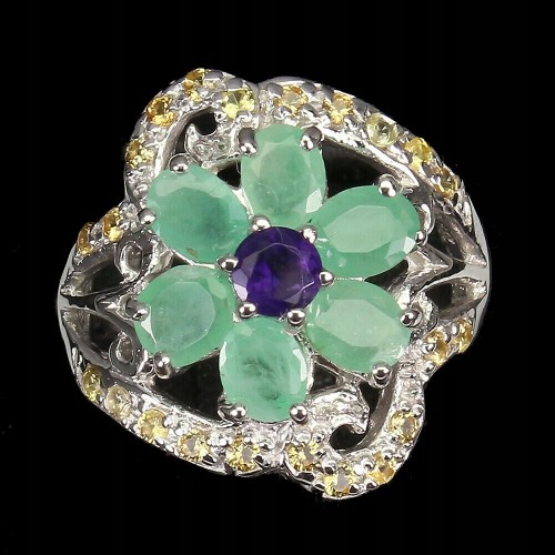 Natur Ring 925 Saphire Smaragde Größe 14