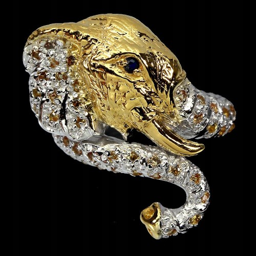 Schöner Ring Saphire Größe 14 Elefant Silber 925