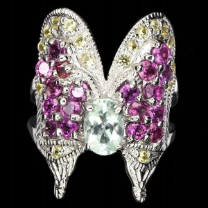 Natural ring 925 silver garnet butterfly size 13