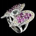 Natural ring 925 silver garnet butterfly size 13