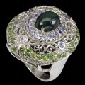 Tansanit Ring schwarzer Opal Diopsid Größe 14,5