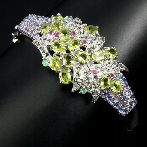 Armband aus 925er Sterlingsilber mit natürlichen Saphiren Peridot