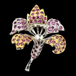 Schöne 925 Silber Granaten Brosche Rhodolit Blume