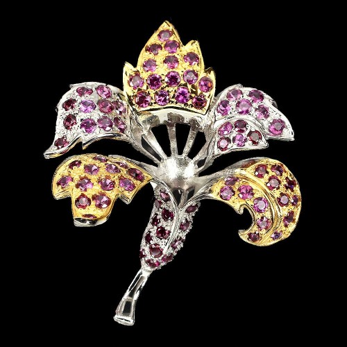 Schöne 925 Silber Granaten Brosche Rhodolit Blume