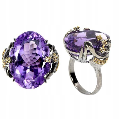 Ring Amethyst 22,76 ct Saphire Silber Größe 16