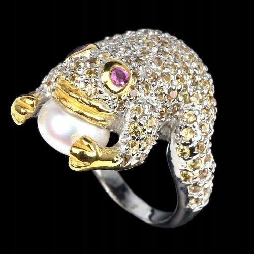Natural silver sapphire ring, 925, frog size 16