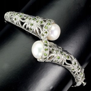 Diopsid Perlen Armband 925er Natur Silber