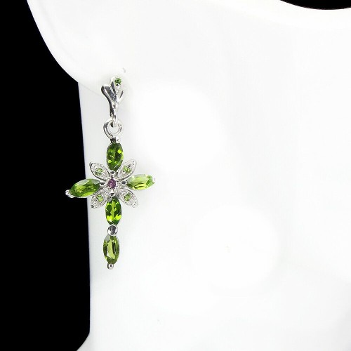 Silber Naturohrringe Diopsid Granat 925 3