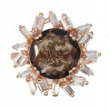 Natural smoky quartz with cubic zirconia ring, size 14