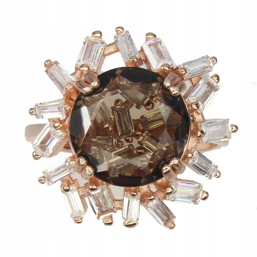 Natural smoky quartz with cubic zirconia ring, size 14