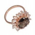 Natural smoky quartz with cubic zirconia ring, size 14