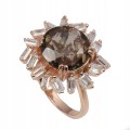 Natural smoky quartz with cubic zirconia ring, size 14