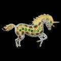 Brosche Silber Einhorn 925 Diopsid Saphire