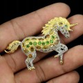 Brosche Silber Einhorn 925 Diopsid Saphire