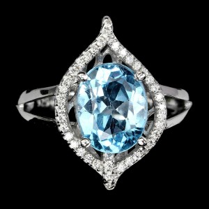 Silberring natürlicher Swiss Blue Topas Größe 14 3