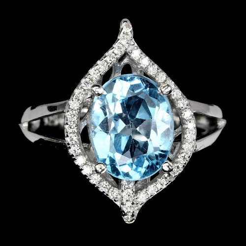 Silberring natürlicher Swiss Blue Topas Größe 14 3
