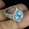 Silberring natürlicher Swiss Blue Topas Größe 14 3