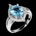 Silberring natürlicher Swiss Blue Topas Größe 14 3