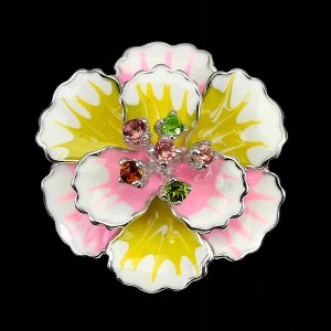 Ring Silber 925 Emaille Turmalin Blume Größe 15