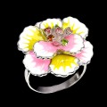 Ring silver 925 enamel tourmaline flower size 15