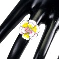 Ring silver 925 enamel tourmaline flower size 15