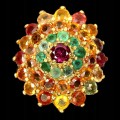 Silver ring, sapphires, emeralds, garnet, size 15
