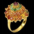Silver ring, sapphires, emeralds, garnet, size 15