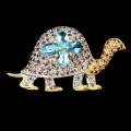 Silberbrosche Schildkröte Saphire Swiss Blue Topas 925