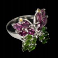Natürlicher Diopsid-Schmetterlingsring aus Silber, Größe 17