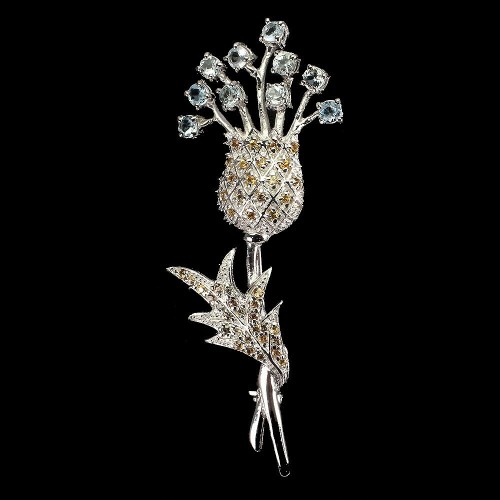 Brosche Silber Aquamarin 925 natürliche Saphire