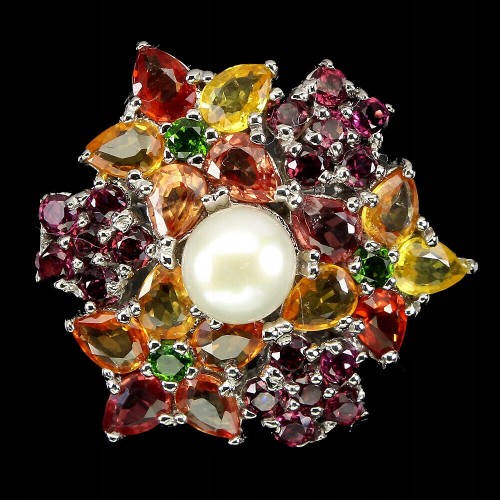 Ring Granat perle Silber Saphire 925 Größe 15.5