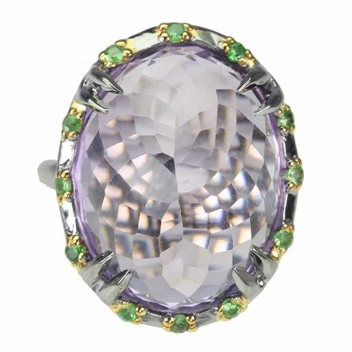 Amethystring, 22.67 ct, Silber, Tsavorit,  Größe 14
