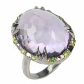 Amethystring, 22.67 ct, Silber, Tsavorit,  Größe 14