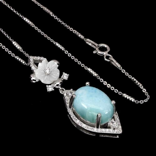 Silberkette mit natürlichen Larimar Zirkonia 23