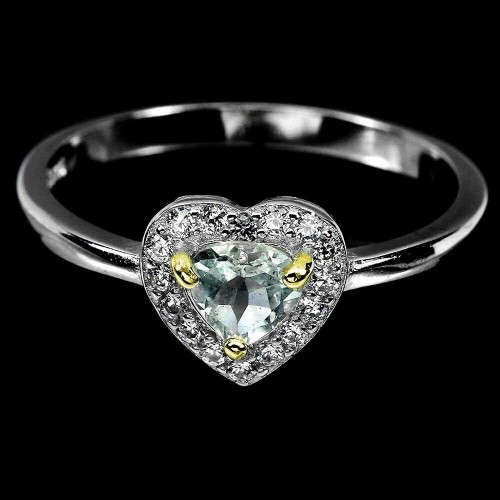 Ring 925, heart aquamarine cubic zirconias size 14