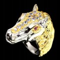 Ring Pferd Granate Tansanite Silber Größe 15