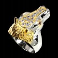 Ring Pferd Granate Tansanite Silber Größe 15