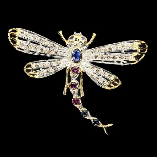 Brosche Silber Kyanite natürliche Saphire Libelle 925