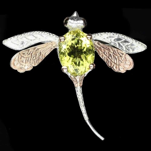 Brosche Silber Quarz 925 natürlicher Turmalin Libelle