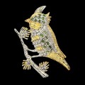 Brosche Silber 925 natürliche Diopsid Saphire Vogel