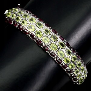 Silberarmband natürliche Olivin 925 Granate
