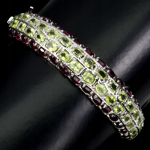 Silberarmband natürliche Olivin 925 Granate