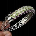 Silberarmband natürliche Olivin 925 Granate