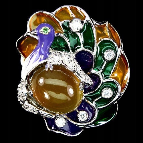 Silberring natürlicher Chalcedon Größe 21 Pfau