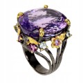 Ring natürlicher Amethyst 24x19mm Silber Größe 18