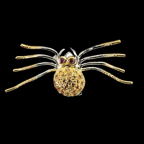 Silberbrosche natürliche Saphire Granate 925 Spinne