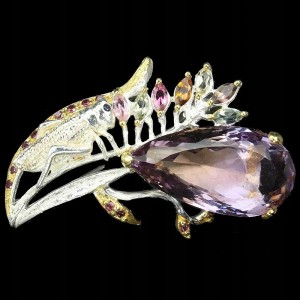 Silberne Grillen Brosche 27x14mm Ametrin Turmalin