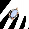 Silberring natürlicher Chalcedon 925 Größe 17
