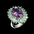 Ring 925 natürliche Amethyst Smaragde Größe 17