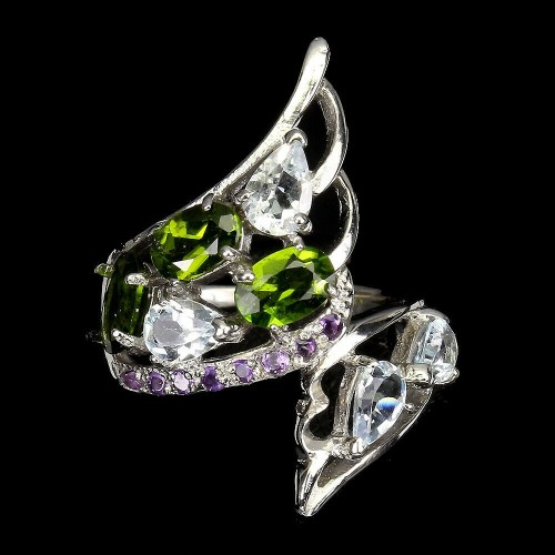 Ring natürliche Aquamarin Diopside Größe 14